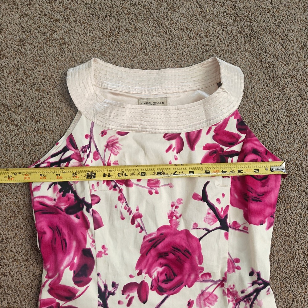 Karen Millen Floral Rose Sleeveless Halter Neck Knee Length Easter Dress US 4 - Picture 9 of 12